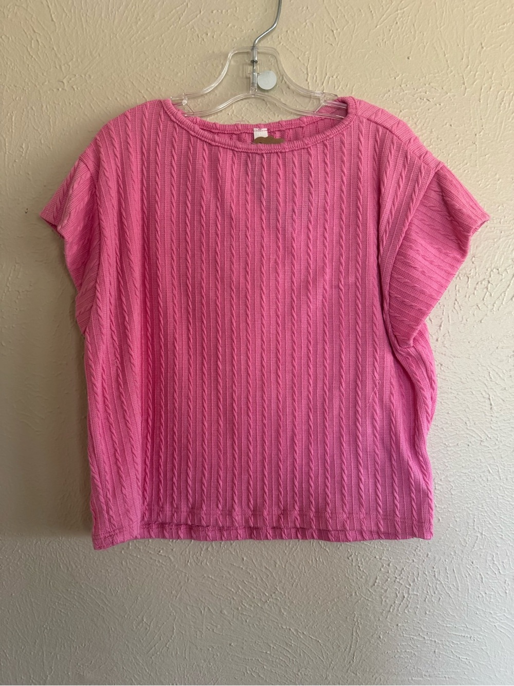 Embossed Ribbed Knit Cap Sleeve Top Pink